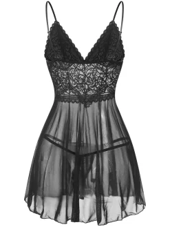 Clearance Retro Stage 1960s Spaghetti Straps Lace Sheer Nightgown