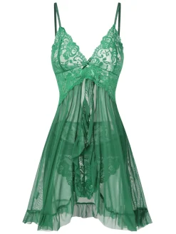 Hot Retro Stage 1950s Spaghetti Straps Lace Sheer Nightdress