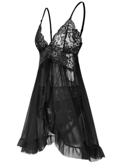 Hot Retro Stage 1950s Spaghetti Straps Lace Sheer Nightdress