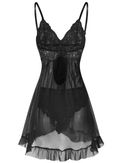 Hot Retro Stage 1950s Spaghetti Straps Lace Sheer Nightdress