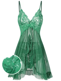 Hot Retro Stage 1950s Spaghetti Straps Lace Sheer Nightdress