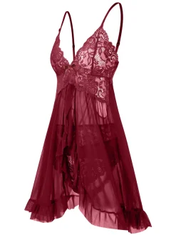 Online Retro Stage 1950s Spaghetti Straps Lace Sheer Nightdress