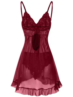 Online Retro Stage 1950s Spaghetti Straps Lace Sheer Nightdress