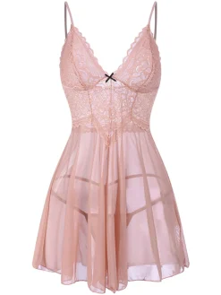 Clearance Retro Stage 1960s Spaghetti Straps Lace Sheer Nightgown