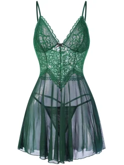 Clearance Retro Stage 1960s Spaghetti Straps Lace Sheer Nightgown