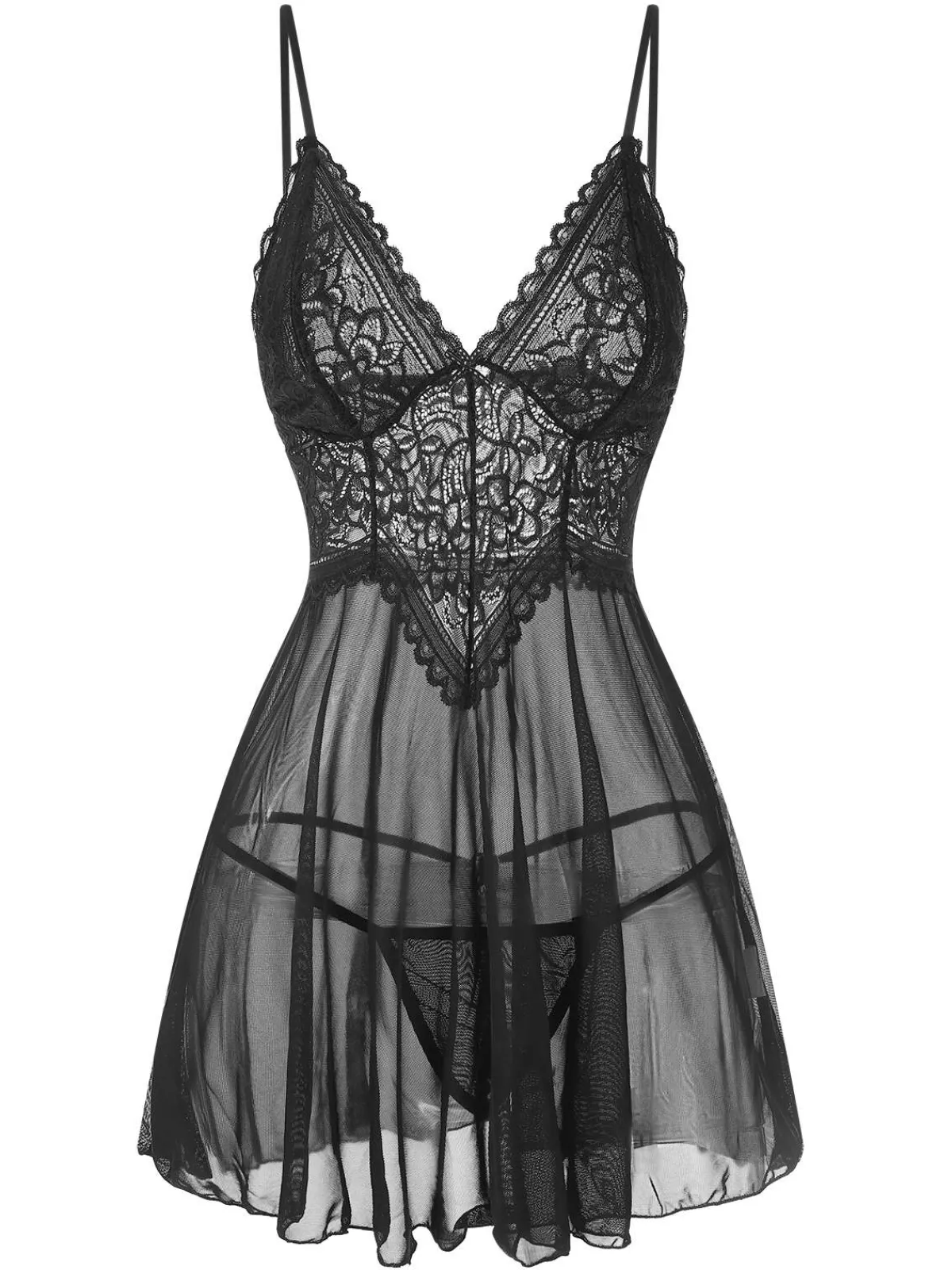 Best Retro Stage 1960s Spaghetti Straps Lace Sheer Nightgown