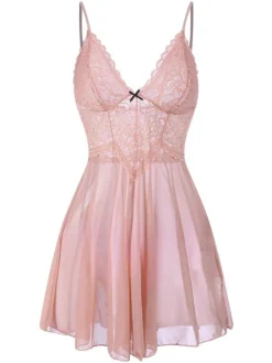 Best Retro Stage 1960s Spaghetti Straps Lace Sheer Nightgown