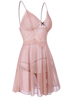 Best Retro Stage 1960s Spaghetti Straps Lace Sheer Nightgown