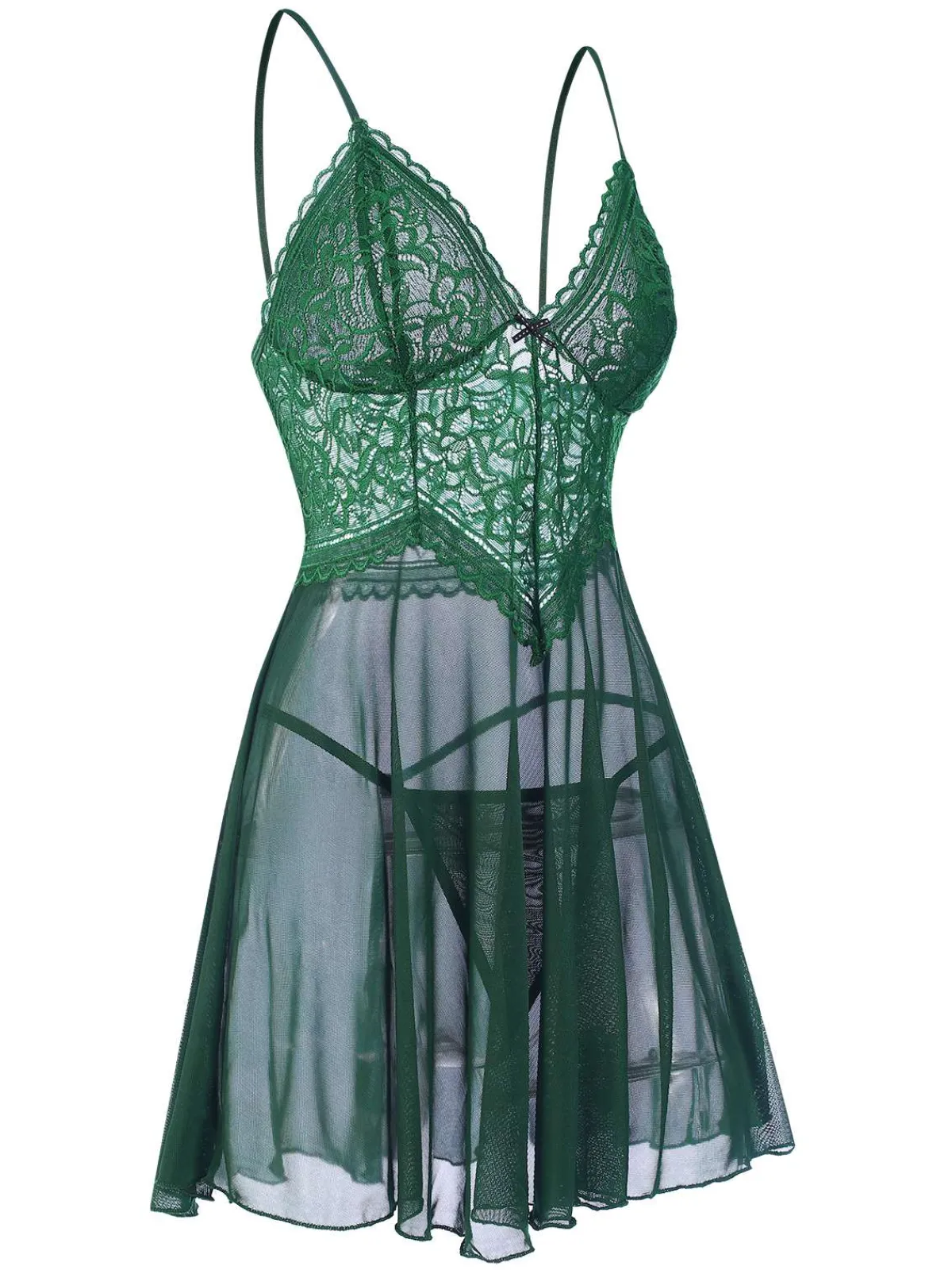 Best Retro Stage 1960s Spaghetti Straps Lace Sheer Nightgown