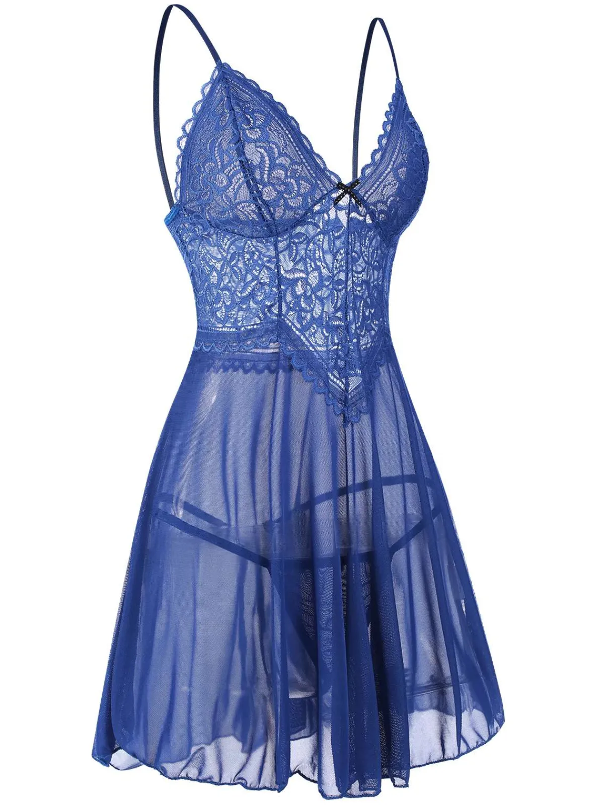 Best Retro Stage 1960s Spaghetti Straps Lace Sheer Nightgown