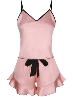 Best Retro Stage 1970s Spaghetti Straps Satin Ribbon Pajamas