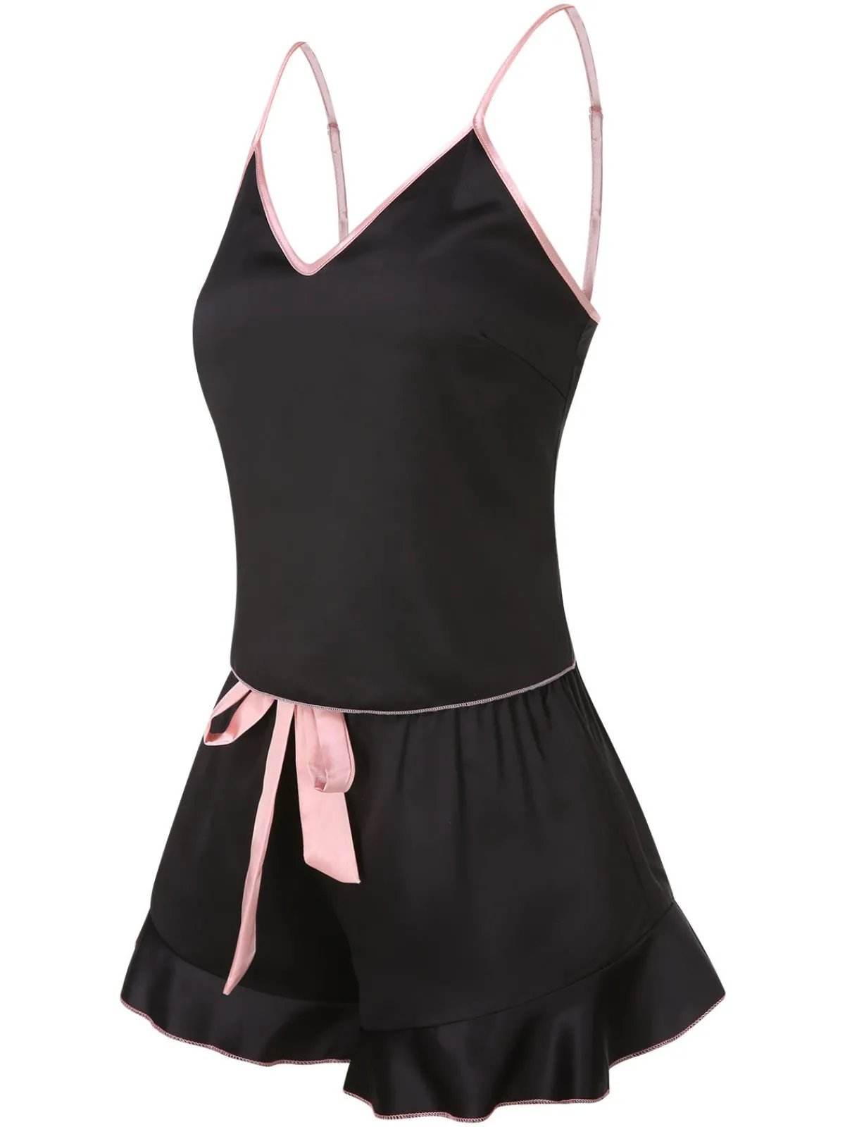 Best Retro Stage 1970s Spaghetti Straps Satin Ribbon Pajamas
