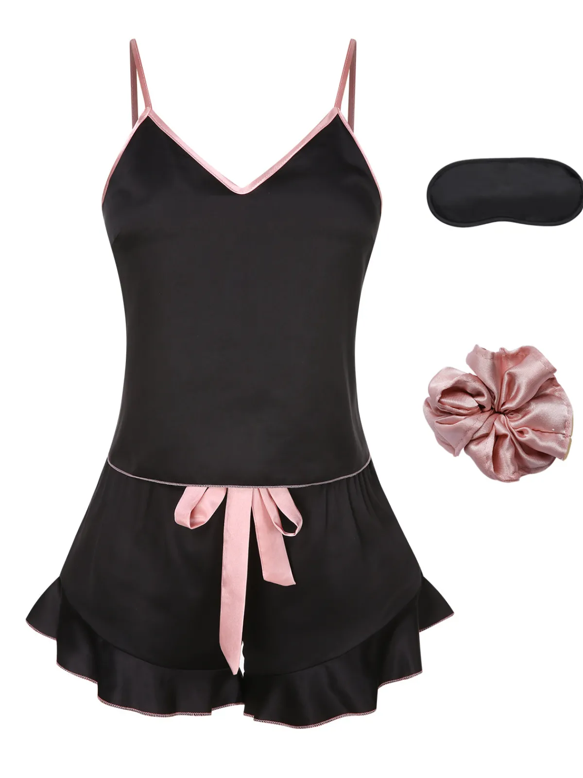 Best Retro Stage 1970s Spaghetti Straps Satin Ribbon Pajamas