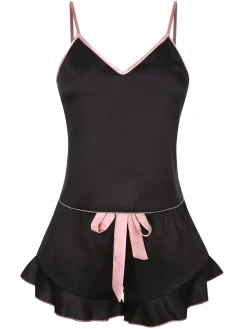 Best Retro Stage 1970s Spaghetti Straps Satin Ribbon Pajamas