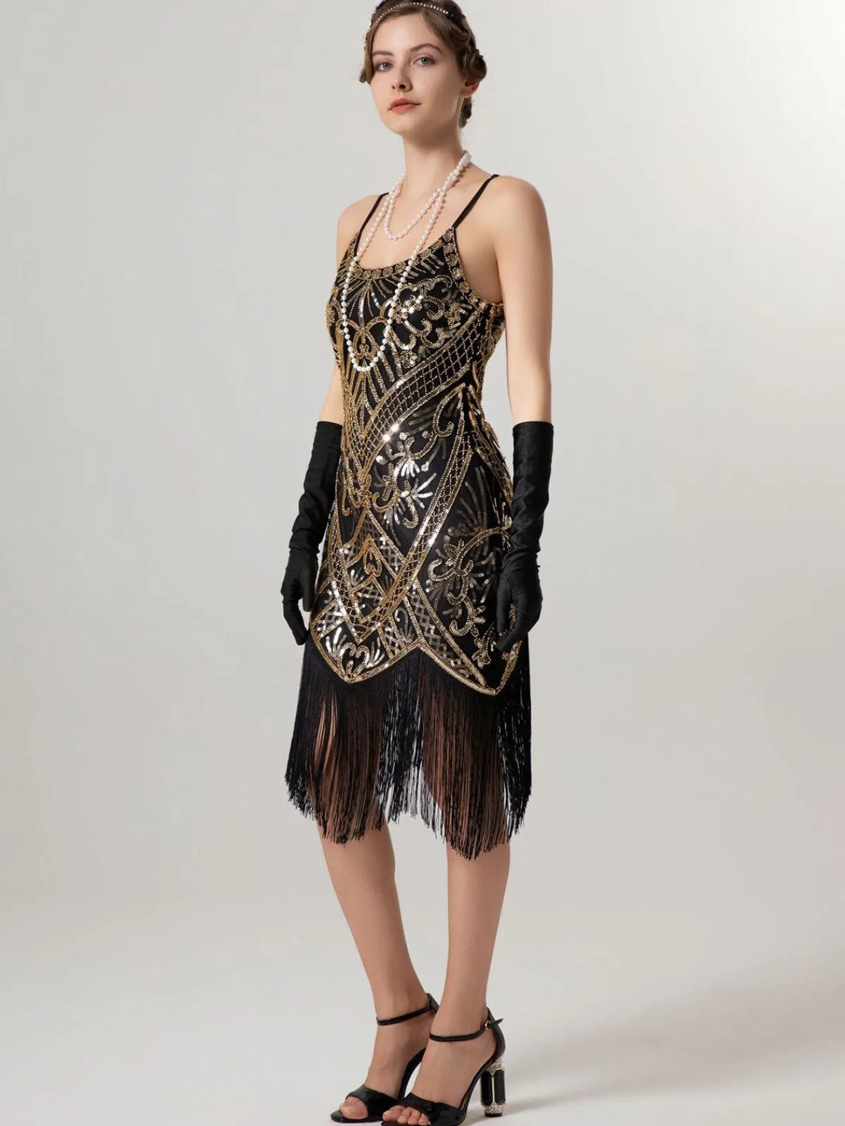 Clearance Retro Stage 1920s Spaghetti Straps Sequined Tassel Flapper Dress