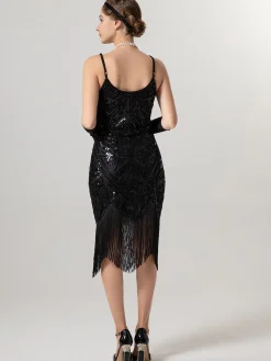 Clearance Retro Stage 1920s Spaghetti Straps Sequined Tassel Flapper Dress