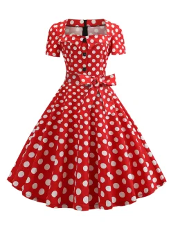 Clearance Retro Stage 1950s Square Neck Short Sleeves Dress