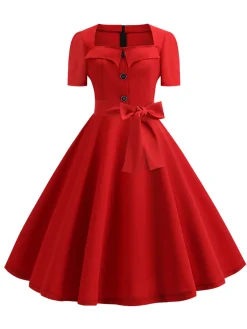 Clearance Retro Stage 1950s Square Neck Short Sleeves Dress