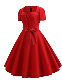 Clearance Retro Stage 1950s Square Neck Short Sleeves Dress