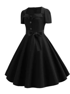 Clearance Retro Stage 1950s Square Neck Short Sleeves Dress