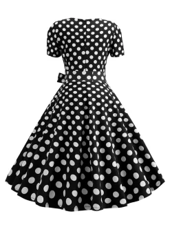 Best Retro Stage 1950s Square Neck Short Sleeves Dress