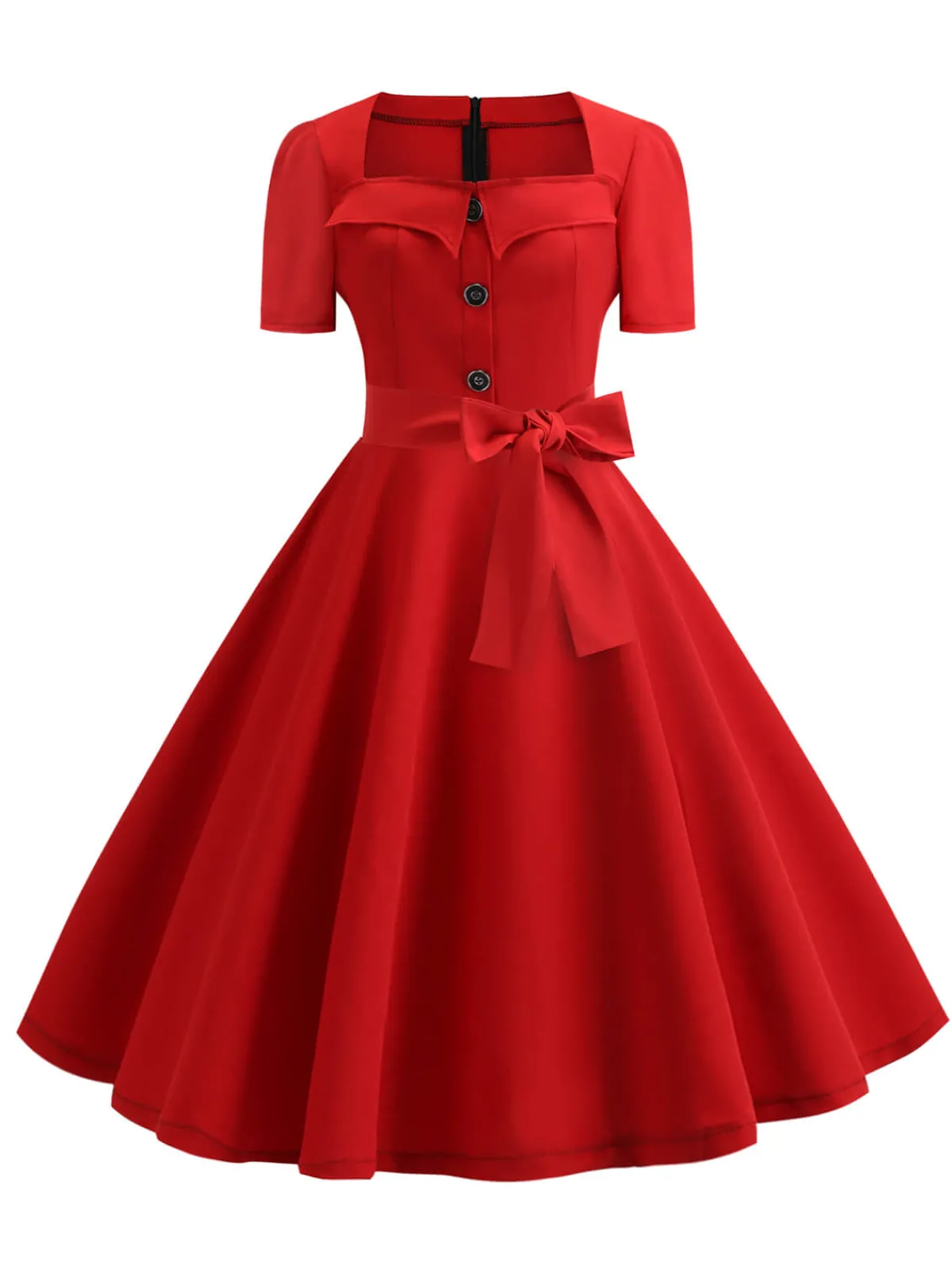 Best Retro Stage 1950s Square Neck Short Sleeves Dress
