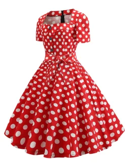 Best Retro Stage 1950s Square Neck Short Sleeves Dress