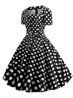 Best Retro Stage 1950s Square Neck Short Sleeves Dress