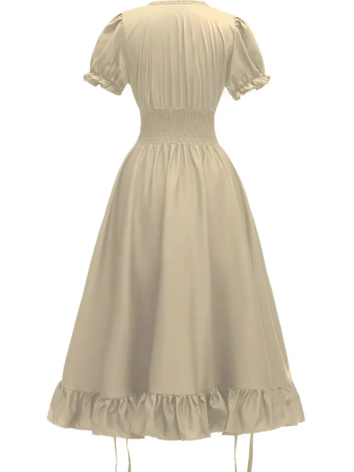 Sale Retro Stage 1930s Square Neck Wrinkles Puff Sleeves Dress