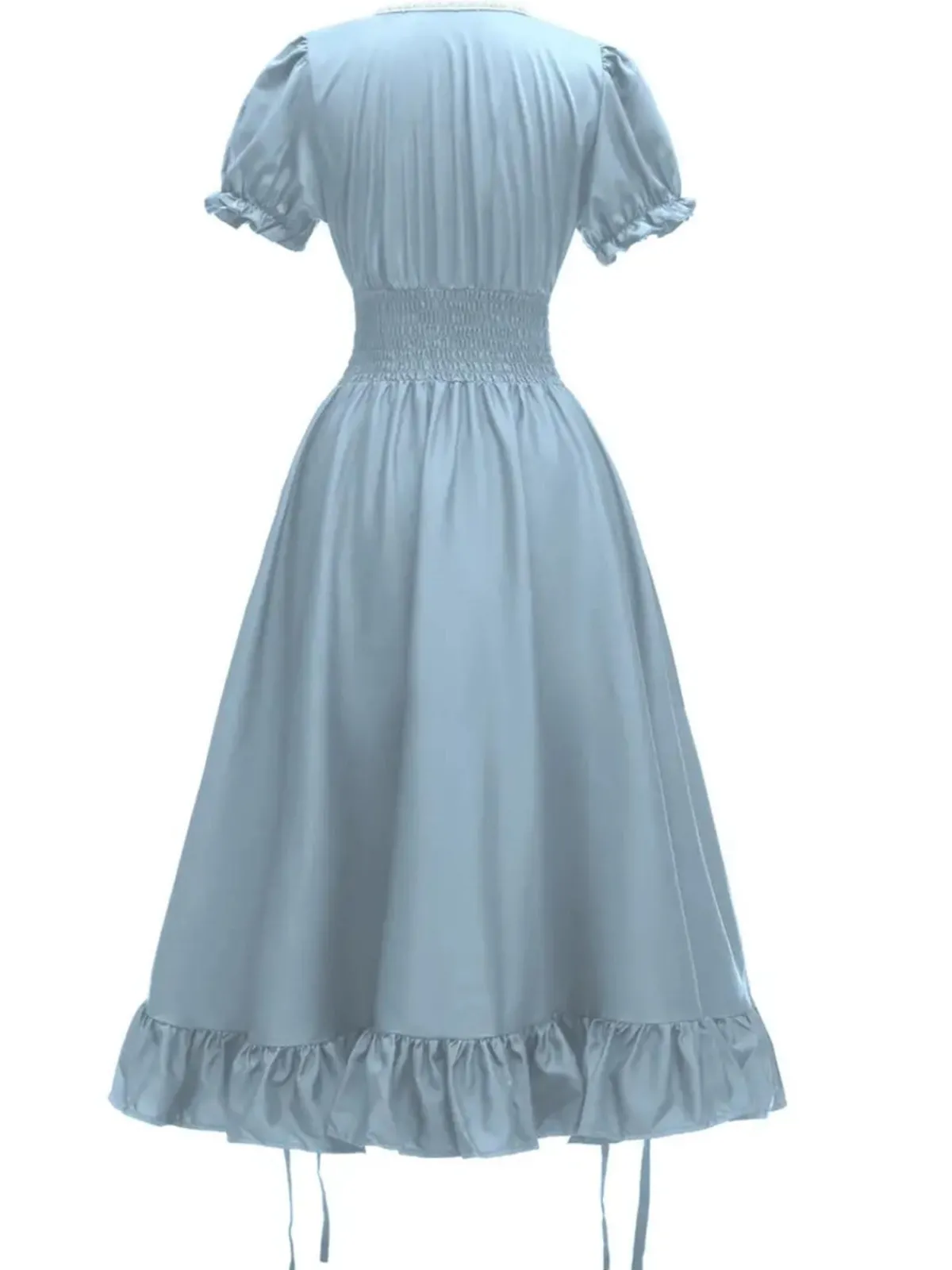Sale Retro Stage 1930s Square Neck Wrinkles Puff Sleeves Dress