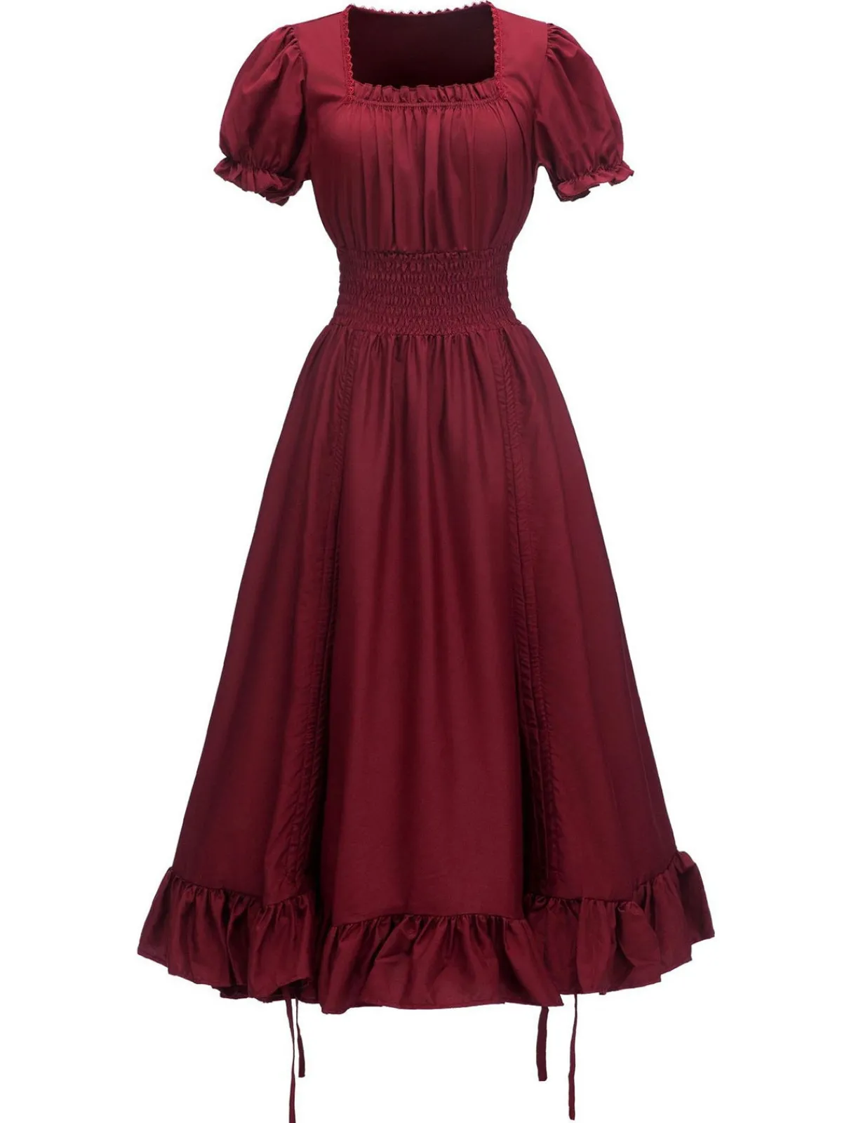 Sale Retro Stage 1930s Square Neck Wrinkles Puff Sleeves Dress