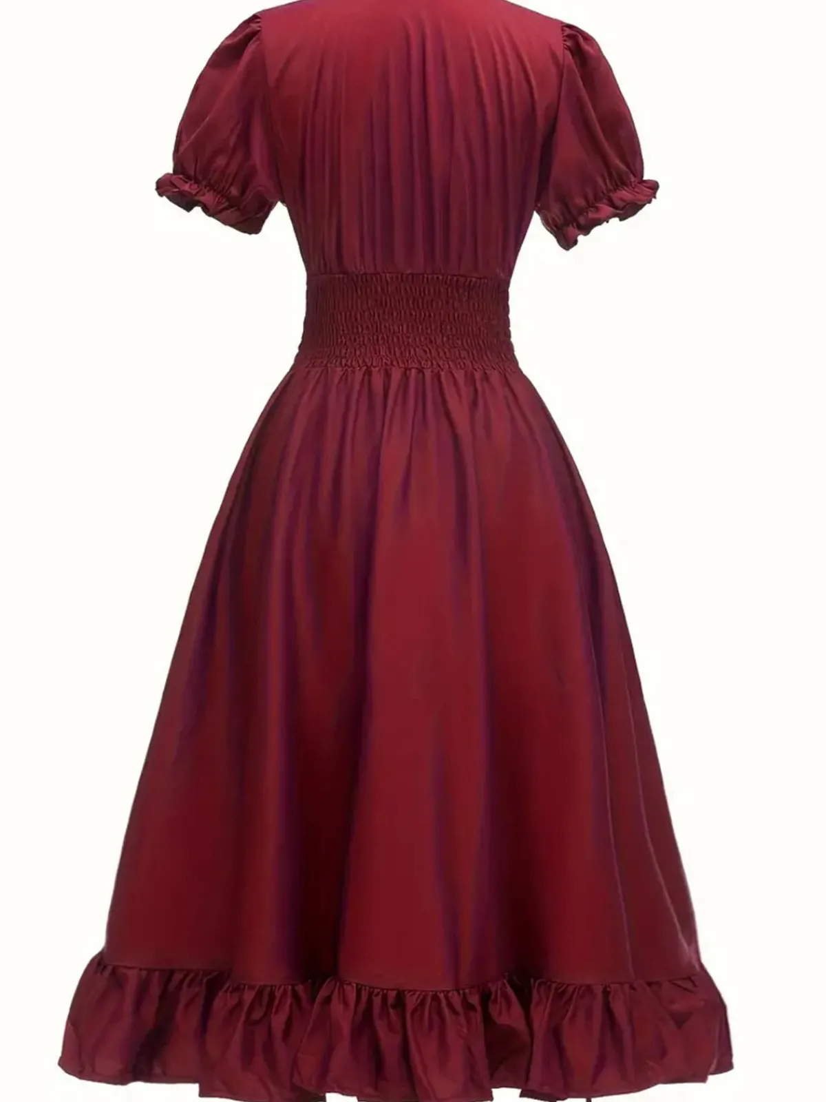 Sale Retro Stage 1930s Square Neck Wrinkles Puff Sleeves Dress