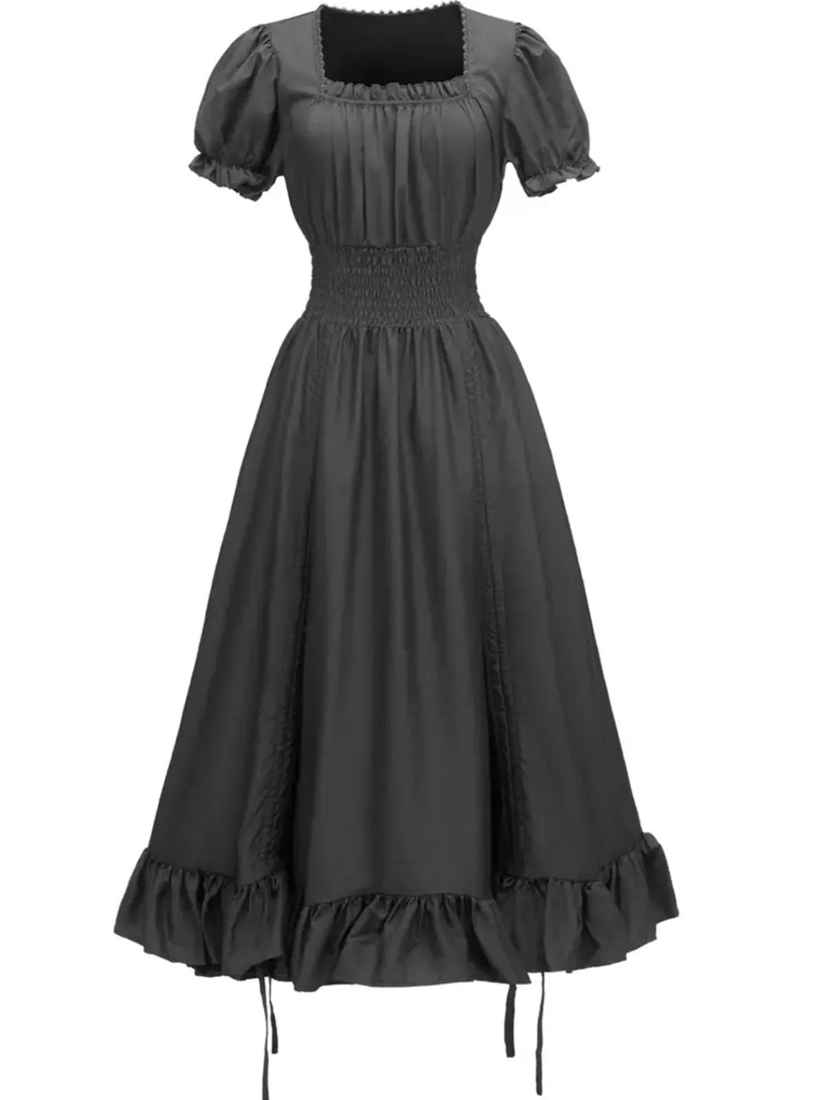 Sale Retro Stage 1930s Square Neck Wrinkles Puff Sleeves Dress