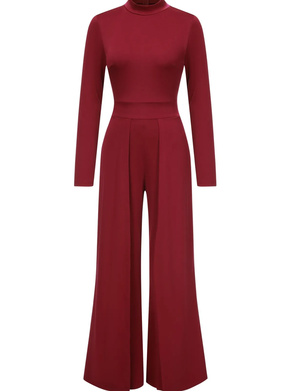 Online Retro Stage 1930s Stand Collar Long Sleeve Wide Leg Jumpsuit