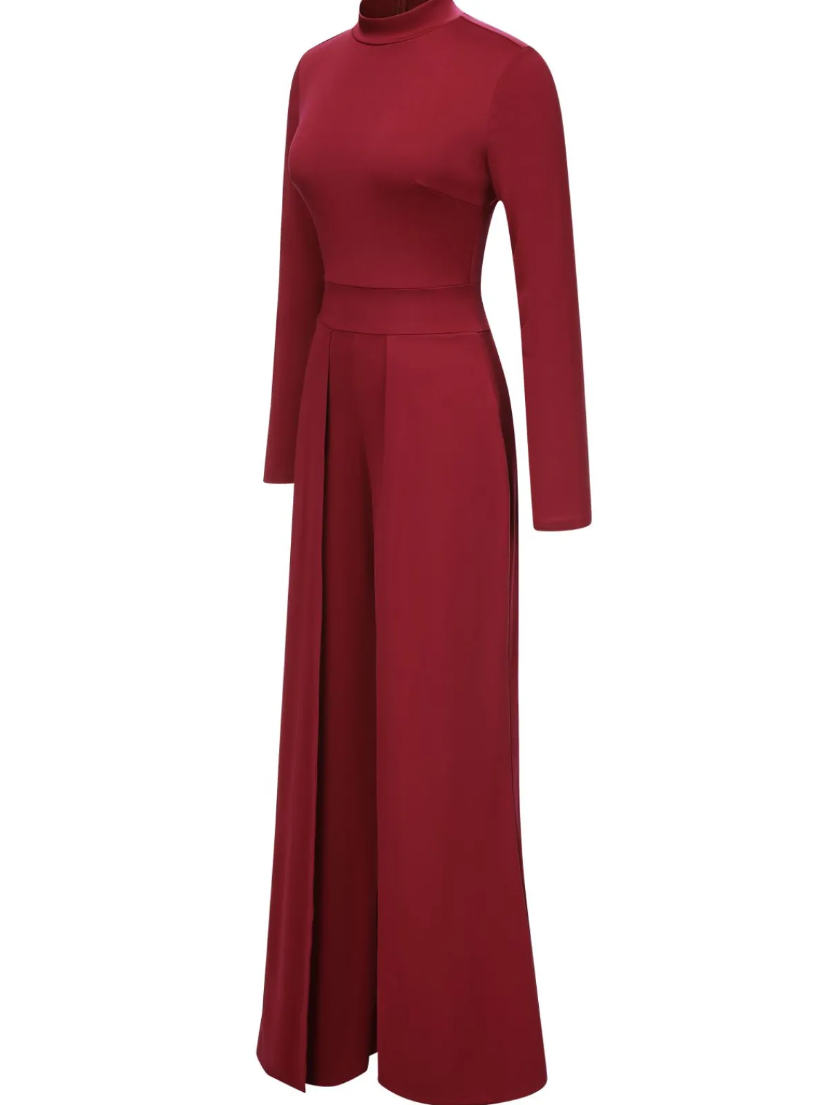 Online Retro Stage 1930s Stand Collar Long Sleeve Wide Leg Jumpsuit