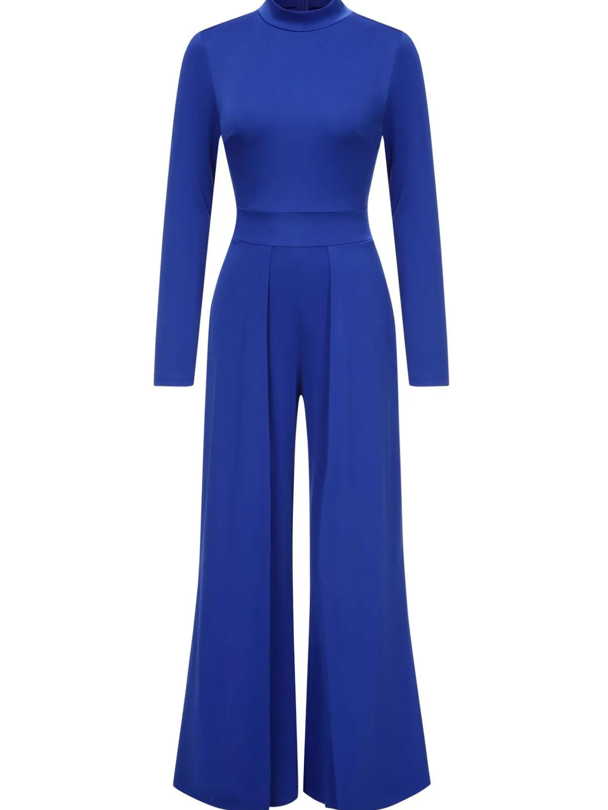 Online Retro Stage 1930s Stand Collar Long Sleeve Wide Leg Jumpsuit