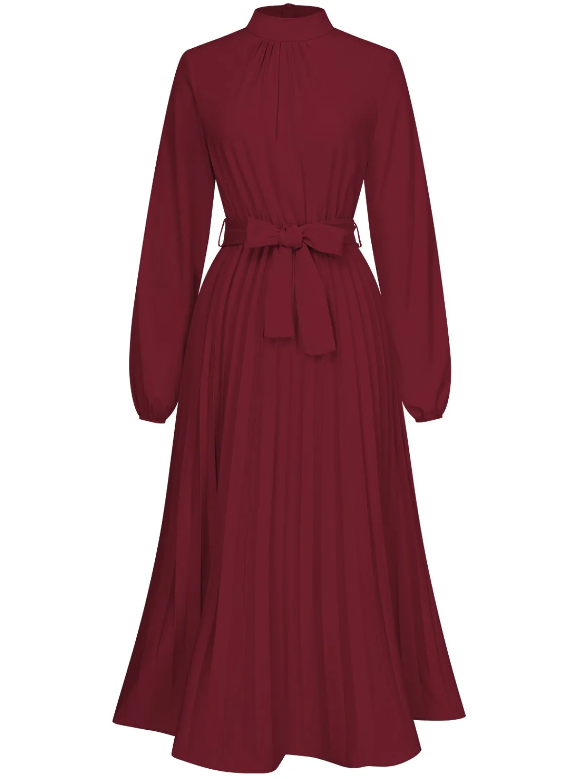 Best Retro Stage 1940s Stand Collar Solid Pleated Dress