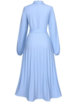 Best Retro Stage 1940s Stand Collar Solid Pleated Dress