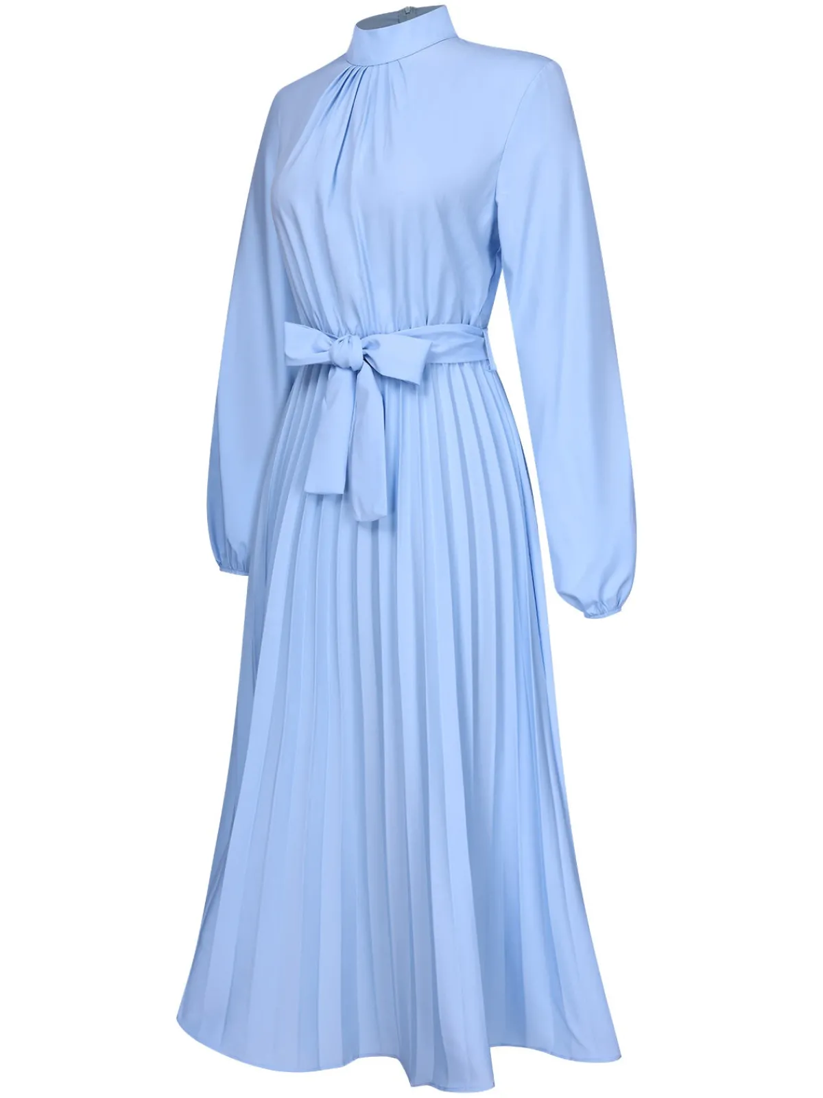 Best Retro Stage 1940s Stand Collar Solid Pleated Dress