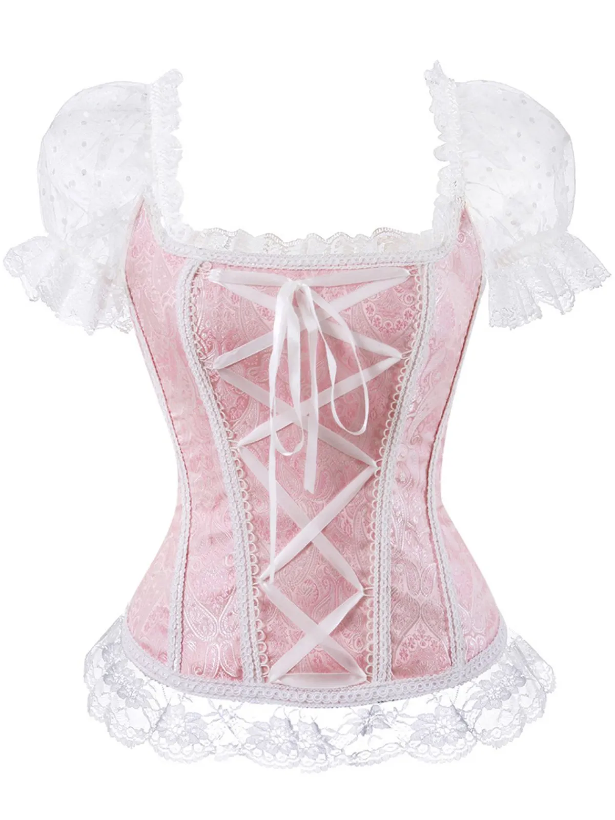 Fashion Retro Stage 1970s Steampunk Lace Puff Bind Corset Top