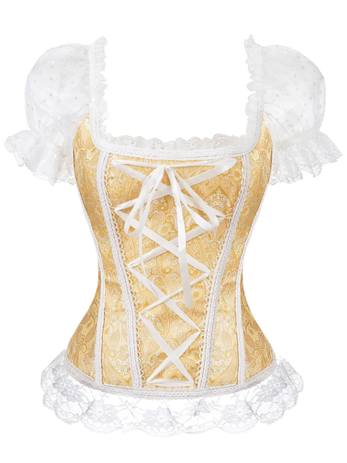 Fashion Retro Stage 1970s Steampunk Lace Puff Bind Corset Top