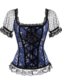 Fashion Retro Stage 1970s Steampunk Lace Puff Bind Corset Top