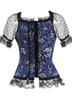 Fashion Retro Stage 1970s Steampunk Lace Puff Bind Corset Top