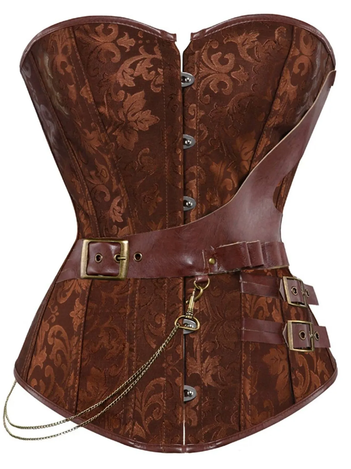 Discount Retro Stage 1980s Steampunk Leather Jacquard Floral Strapless Corset