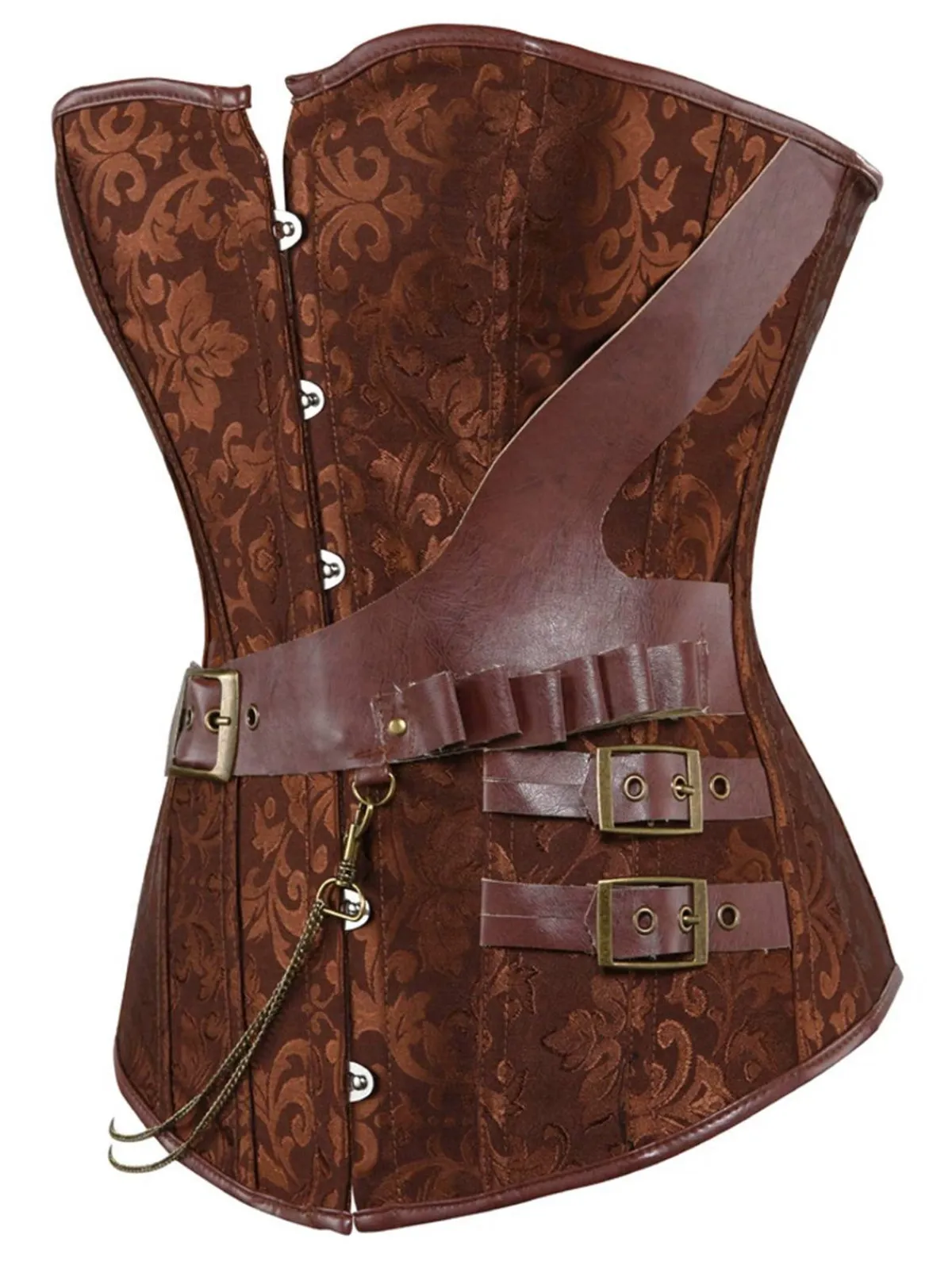 Discount Retro Stage 1980s Steampunk Leather Jacquard Floral Strapless Corset