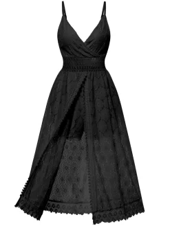 Fashion Retro Stage 1970s Strap Boho Lace Floral Skirted Romper