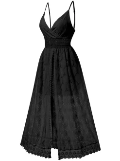 Fashion Retro Stage 1970s Strap Boho Lace Floral Skirted Romper