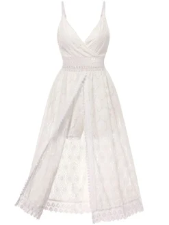 Fashion Retro Stage 1970s Strap Boho Lace Floral Skirted Romper