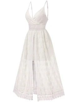 Fashion Retro Stage 1970s Strap Boho Lace Floral Skirted Romper