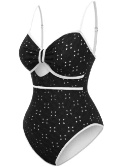 Sale Retro Stage 1960s Strap Contrast Trim One-Piece Swimsuit